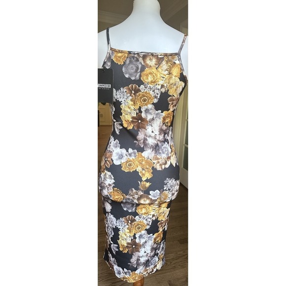 Missguided Women's Black Yellow Floral Dress Size US 4 Bodycon - Picture 5 of 6